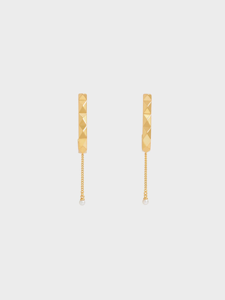 Geometric Pearl Drop Earrings, Gold, hi-res