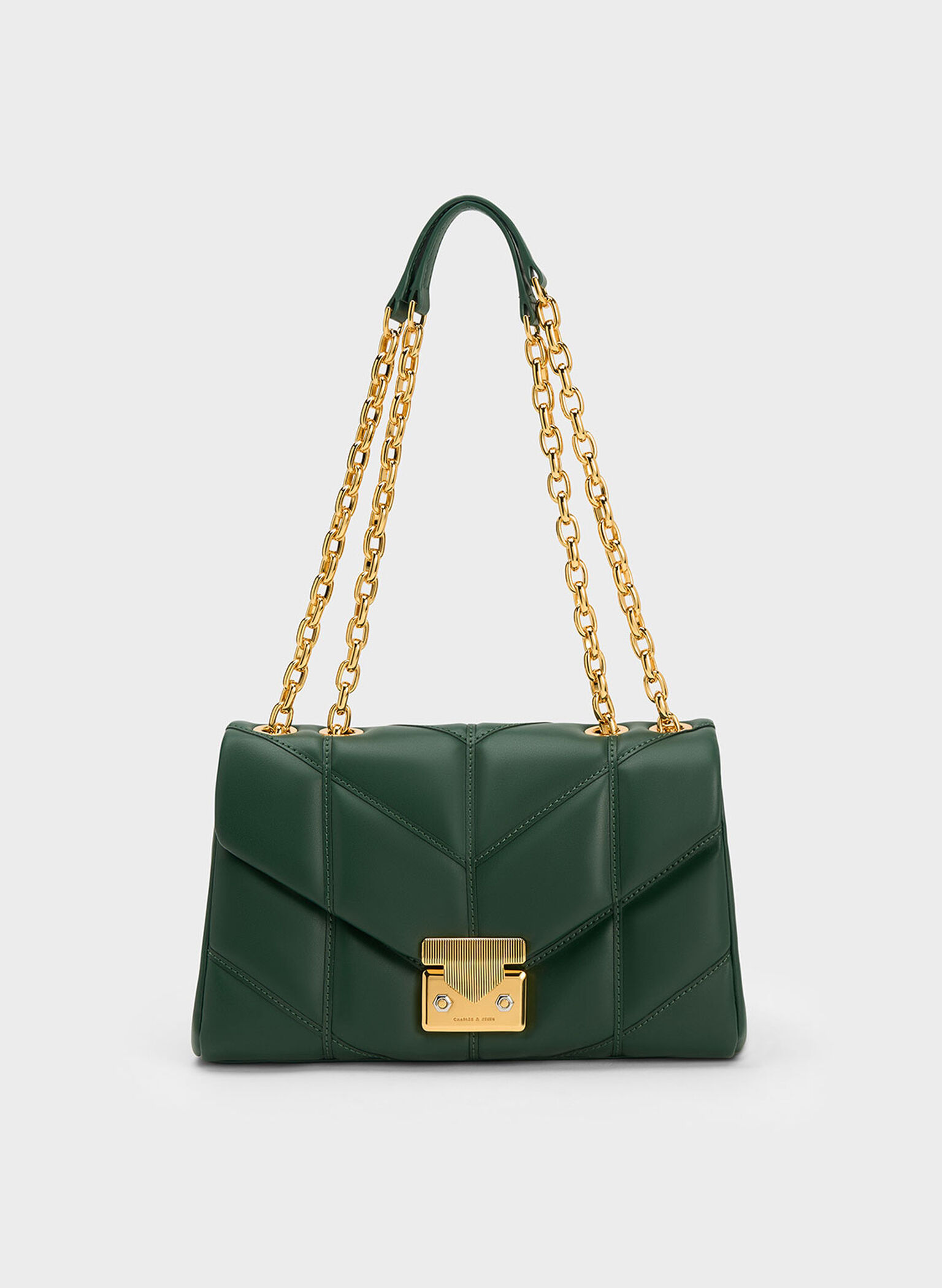 Eudora Chevron Trapeze Bag, Dark Green, hi-res