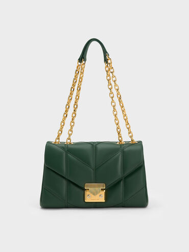 Eudora Chevron Trapeze Bag, Dark Green, hi-res