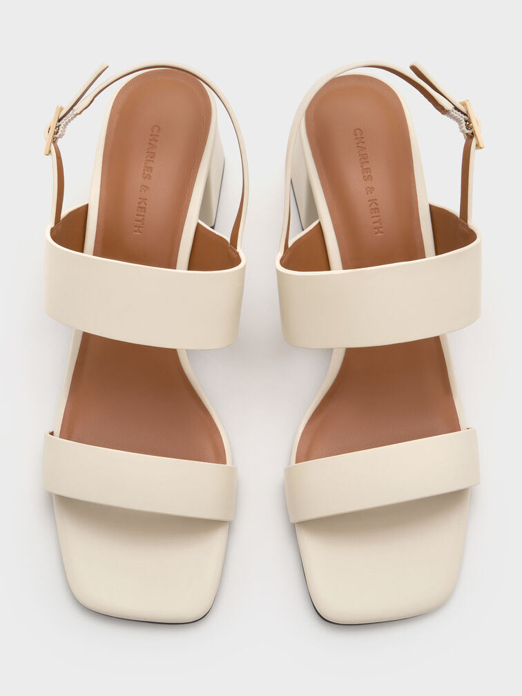 Double-Strap Block-Heel Slingback Sandals, Cream, hi-res