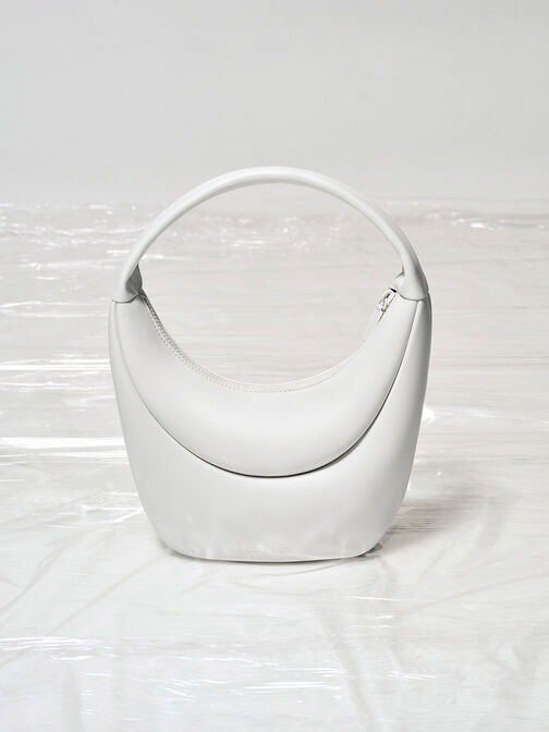 Bolso hobo curvo alargado, Blanco, hi-res