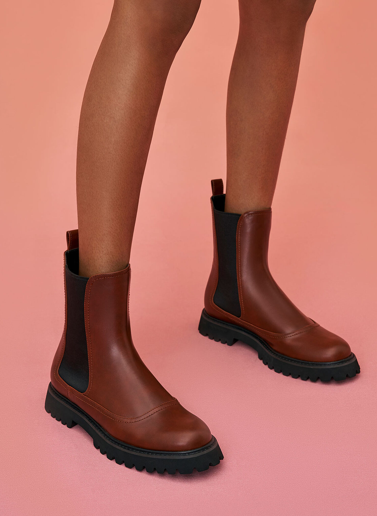 Ridged-Sole Chelsea Boots, Brick, hi-res