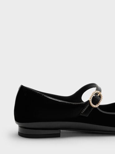 鑲鑽釦環瑪莉珍鞋, 漆面黑, hi-res