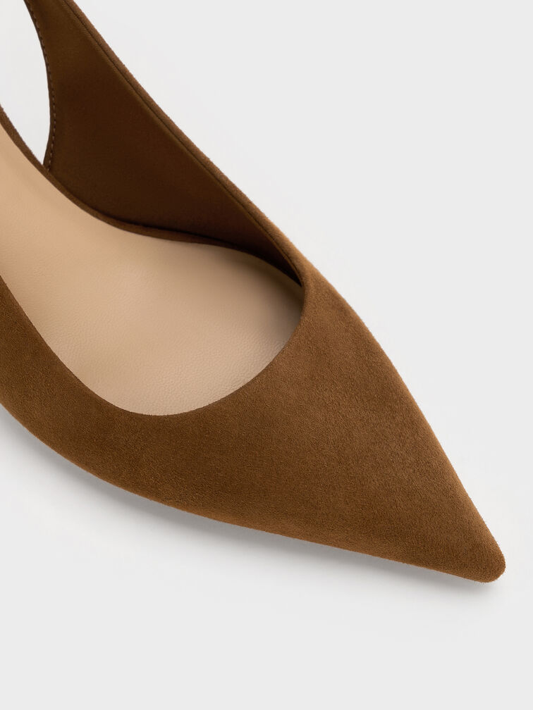 Cody Suede Pointed-Toe Kitten-Heel Slingback Pumps, Brown, hi-res