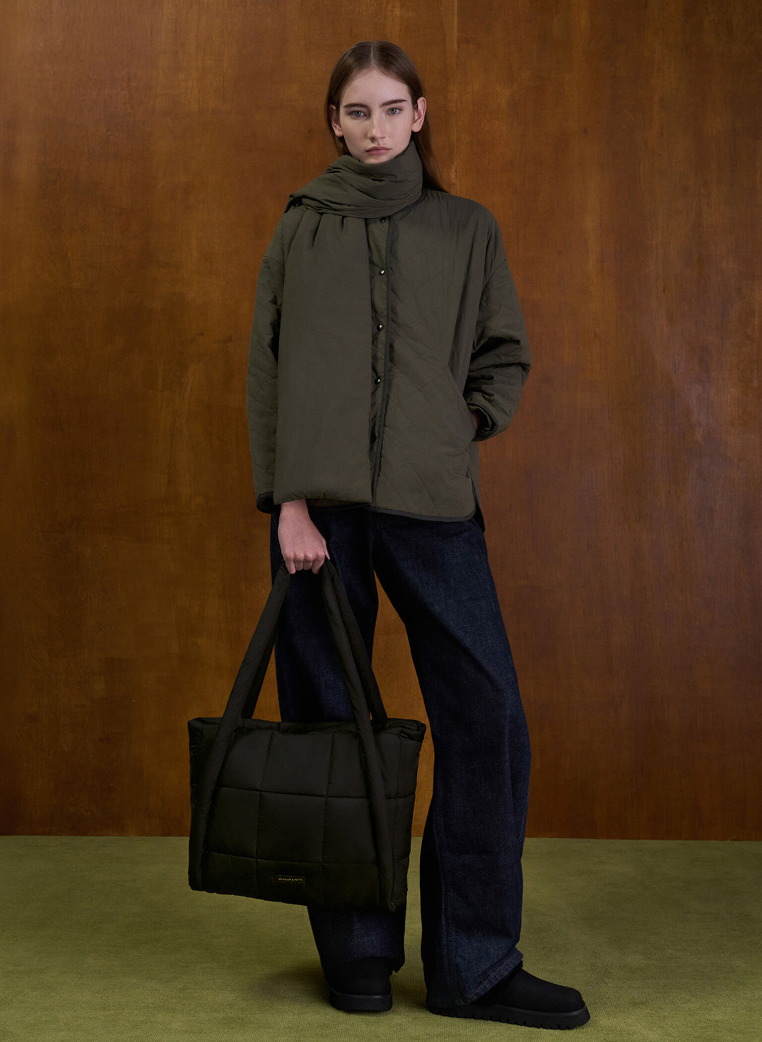 Errya Nylon Quilted Puffy Tote Bag, Jet Black, hi-res