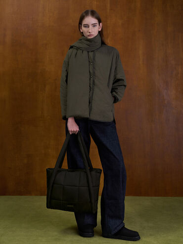 Errya Nylon Quilted Puffy Tote Bag, Jet Black, hi-res