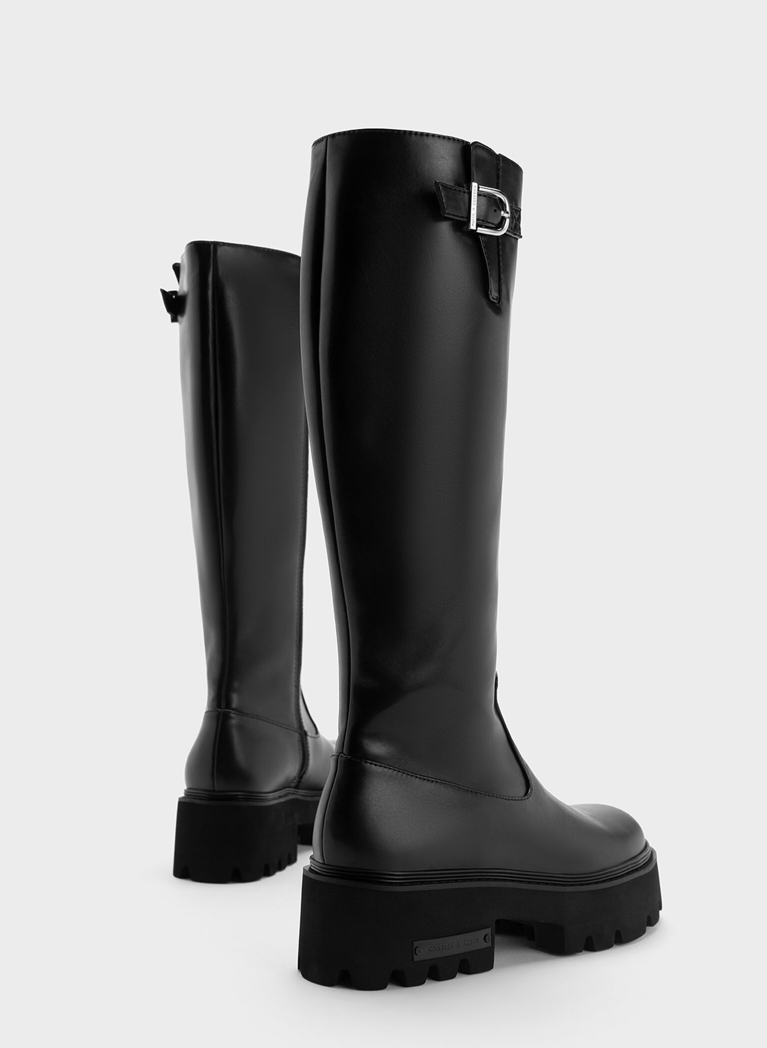 Black Imogen Side-Buckle Chunky Knee-High Boots - CHARLES & KEITH NZ