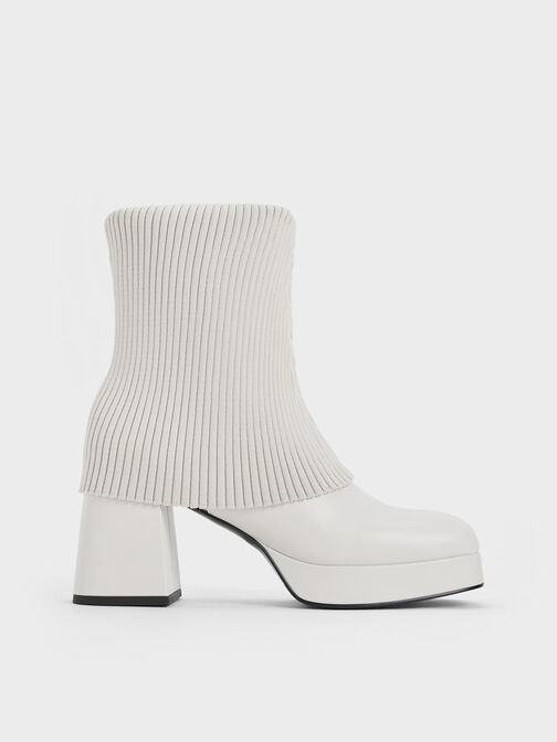 Evie 襪套粗跟靴, 白色, hi-res