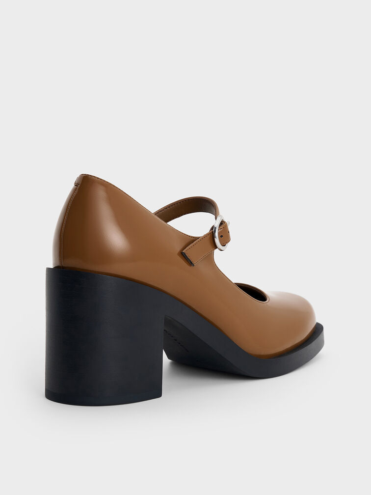 Mary Jane Block-Heel Pumps, Brown, hi-res
