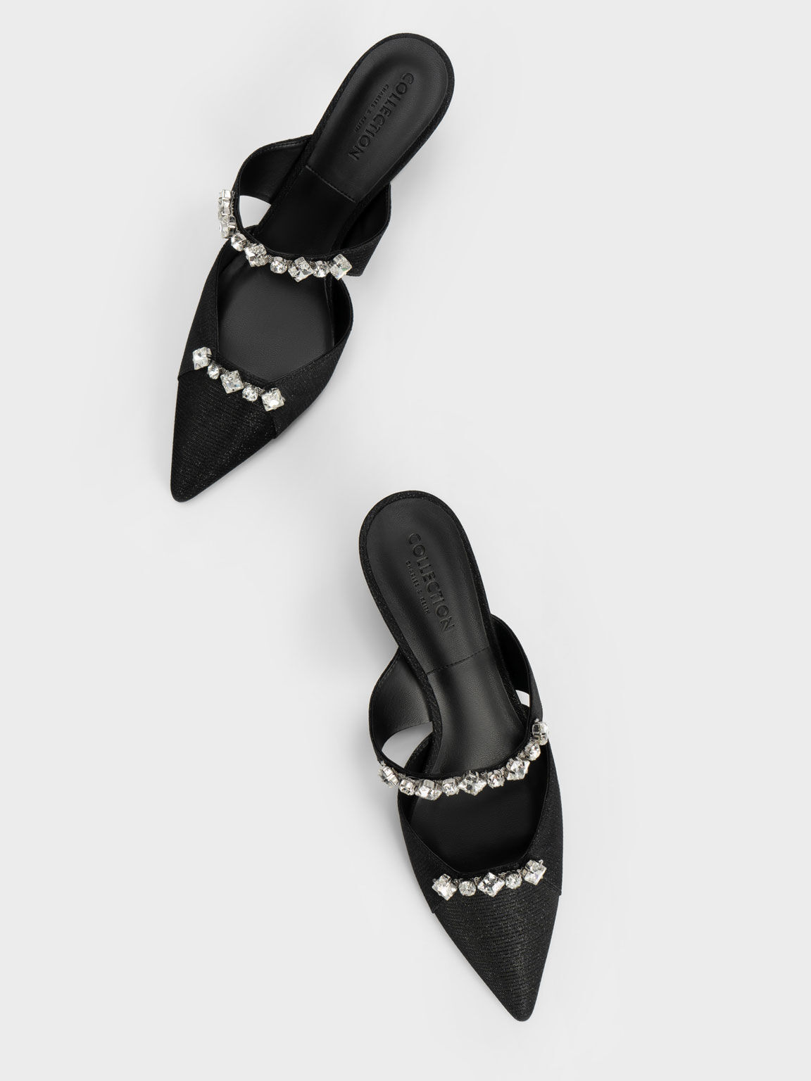 Glittered Gem-Embellished Mules, Black, hi-res