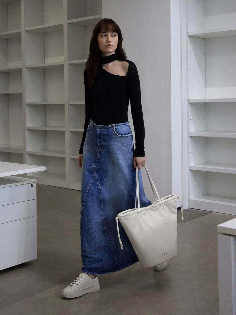 Sianna Ruched Drawstring Tote Bag, Cream, hi-res