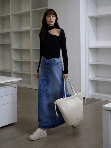 Sianna Ruched Drawstring Tote Bag, Cream, hi-res
