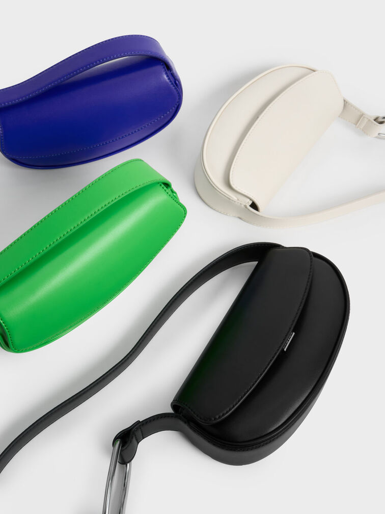 Bolso curvo con solapa frontal, Verde, hi-res