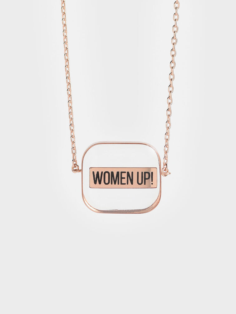 "WOMEN UP!" Acrylic Necklace, Rose Gold, hi-res