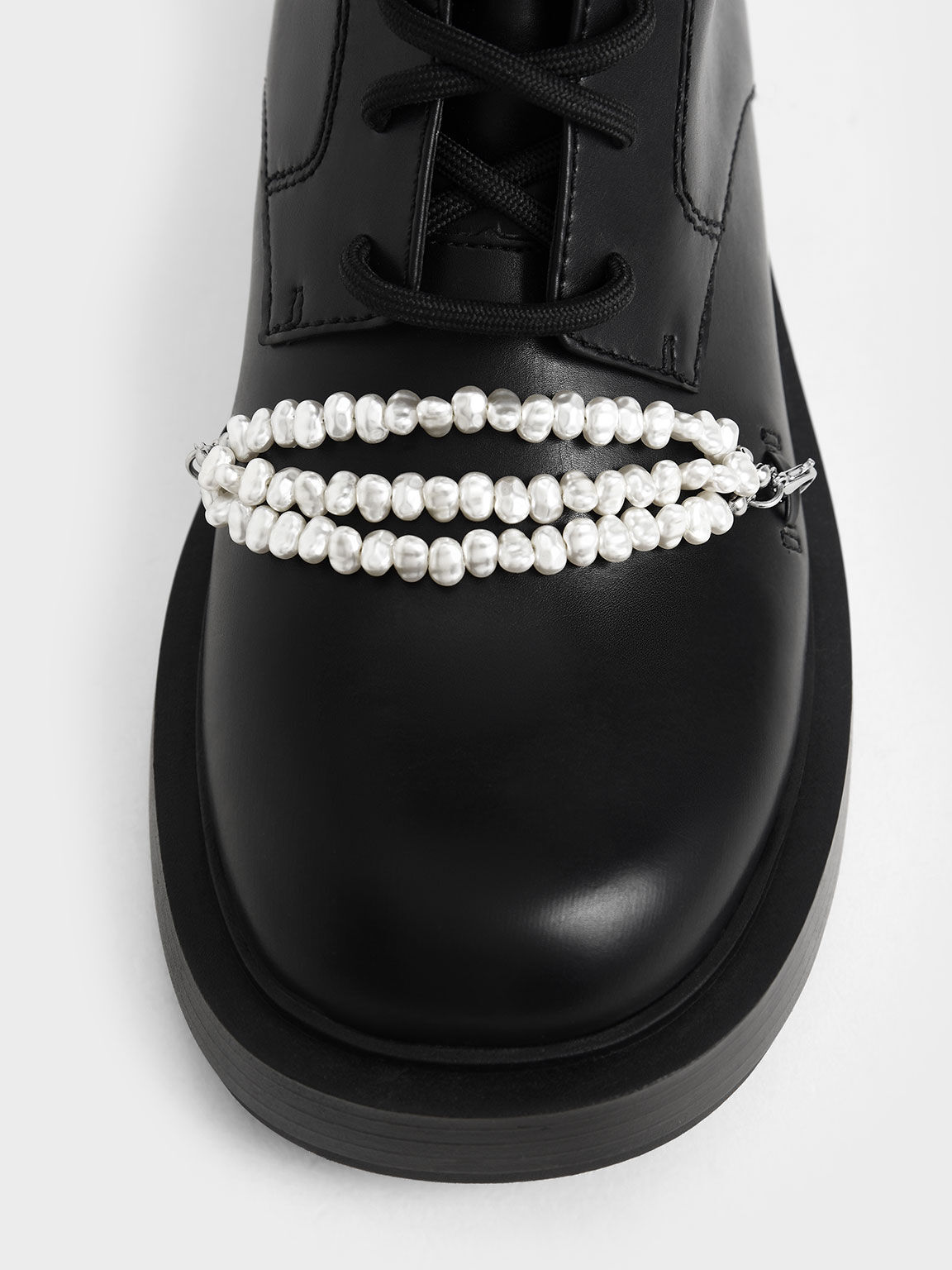 Beaded Lace-Up Ankle Boots, Black, hi-res