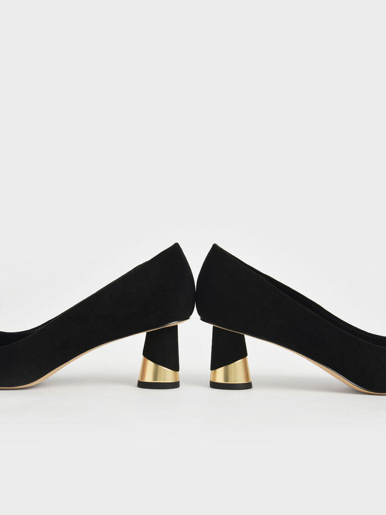 Zapatos de tacón texturizados con tacón escultural metalizado, Negro texturizado, hi-res