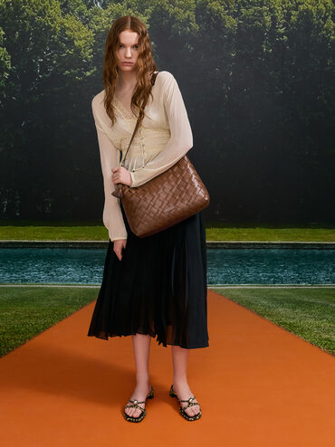 Ivette 編織流浪包, 巧克力, hi-res