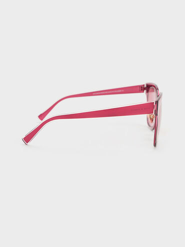 Oversized Square Metallic Accent Sunglasses, Fuchsia, hi-res