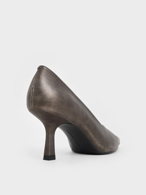 Metallic Pointed-Toe Kitten-Heel Pumps, Silver, hi-res