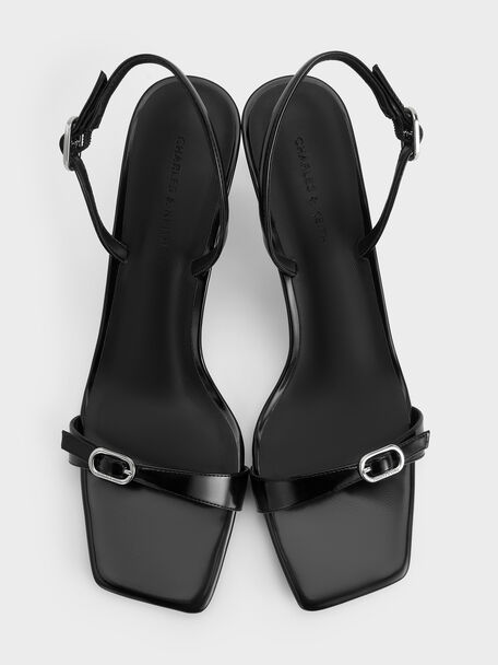 Buckled Slingback Kitten Heels, Black Box, hi-res