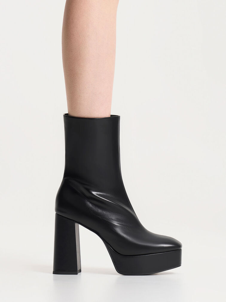 Platform Side-Zip Ankle Boots, Black, hi-res