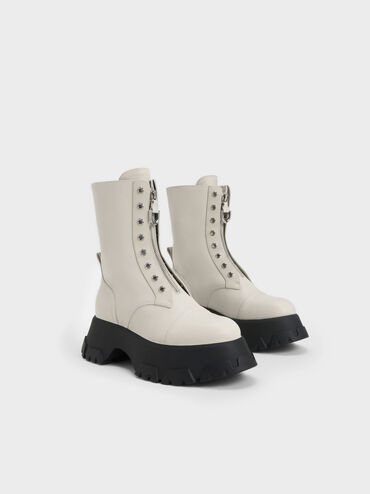 Gabine Front Zip Ankle Boots, Chalk, hi-res