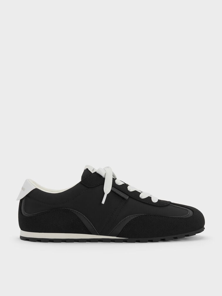 Nylon Contrast-Panel Lace-Up Sneakers, Black Textured, hi-res