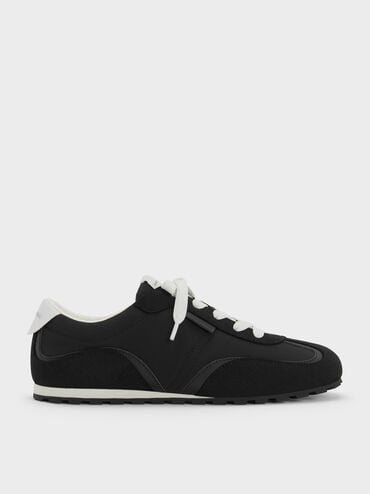 Nylon Contrast-Panel Lace-Up Sneakers, Black Textured, hi-res