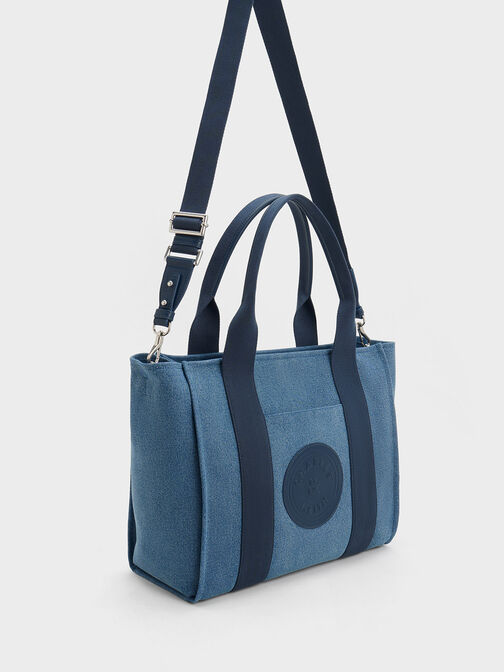 Large Kay Denim Contrast-Trim Tote Bag, Blue, hi-res