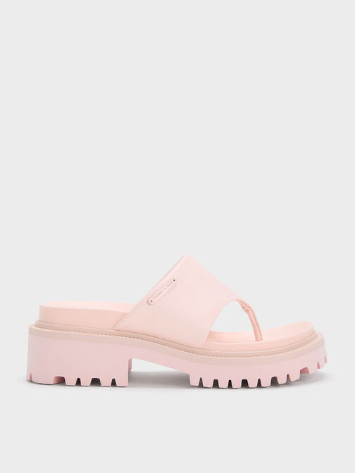 Padded Ridged-Sole Thong Sandals, Light Pink, hi-res