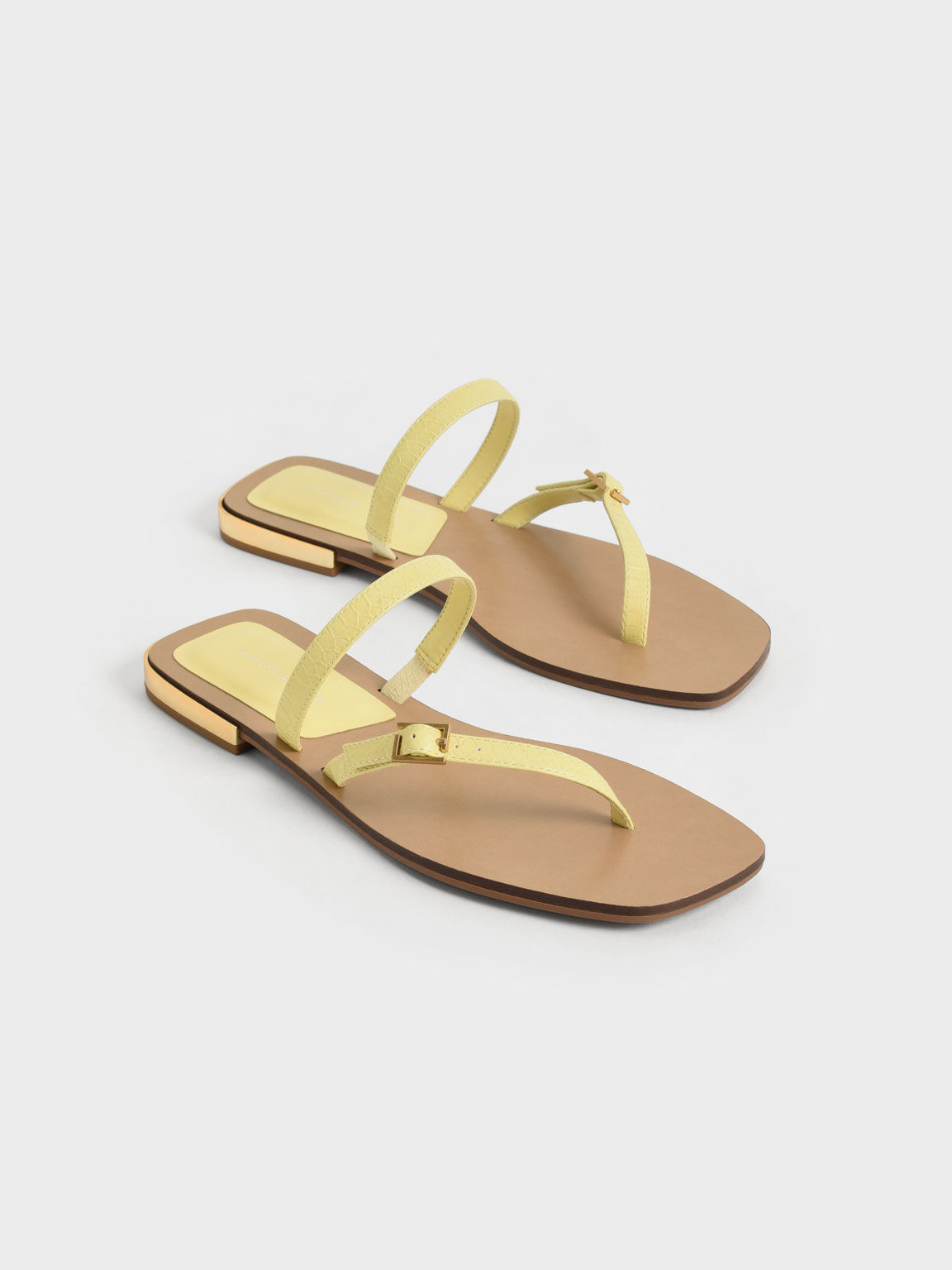 Snake-Print Asymmetric Strap Thong Sandals, Animal Print Yellow, hi-res