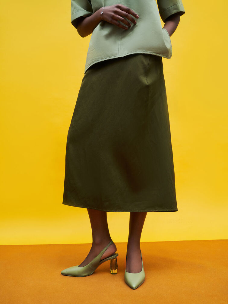 Sculptural Heel Slingback Pumps, Sage Green, hi-res