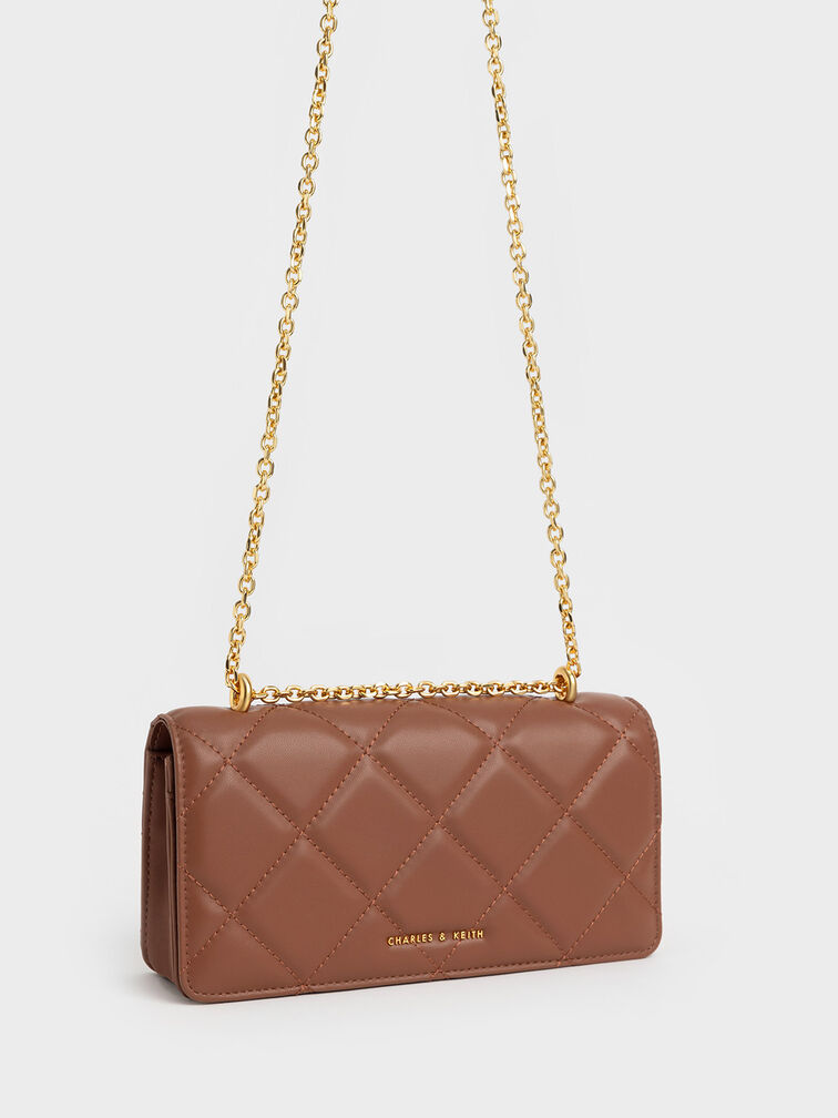 Paffuto Chain Handle Quilted Long Wallet, Chocolate, hi-res