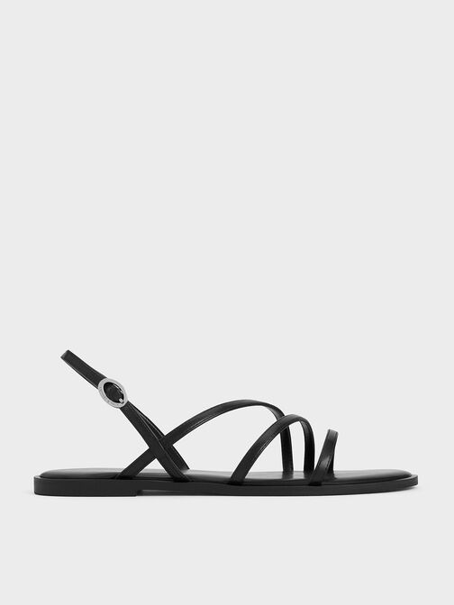 Asymmetric Triple-Strap Sandals, Black, hi-res