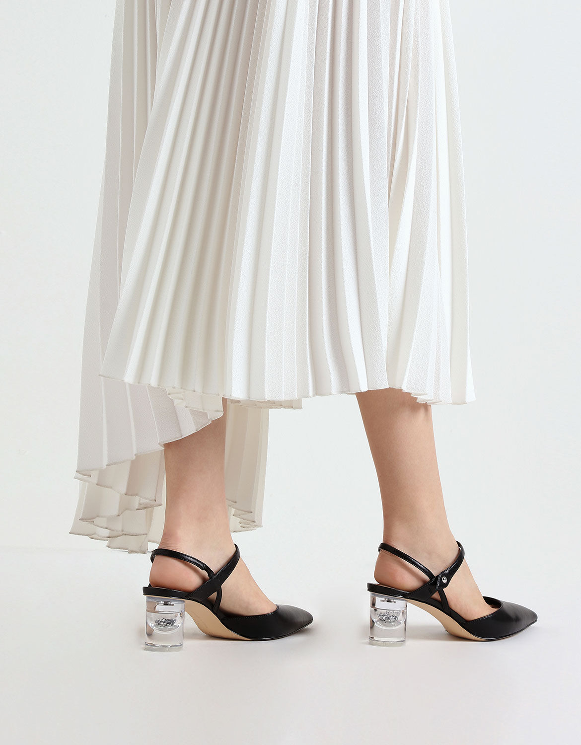 Black Pointed Toe Lucite Heel 