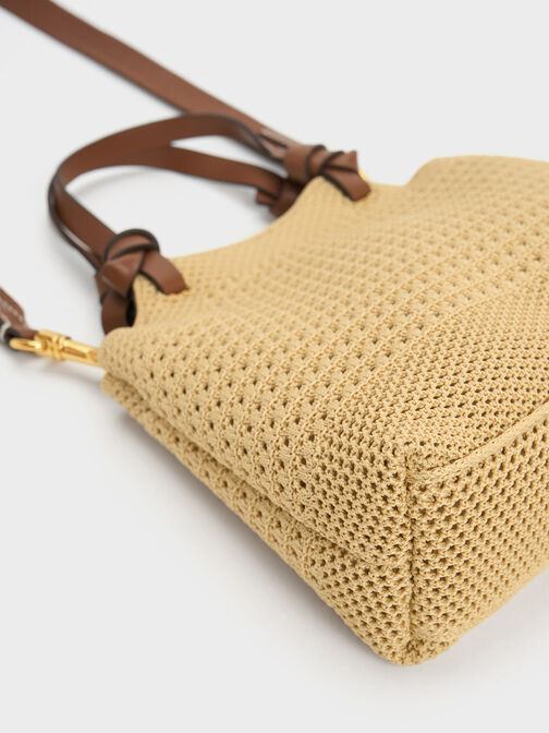 Ida Knotted Handle Knitted Tote Bag, Beige, hi-res