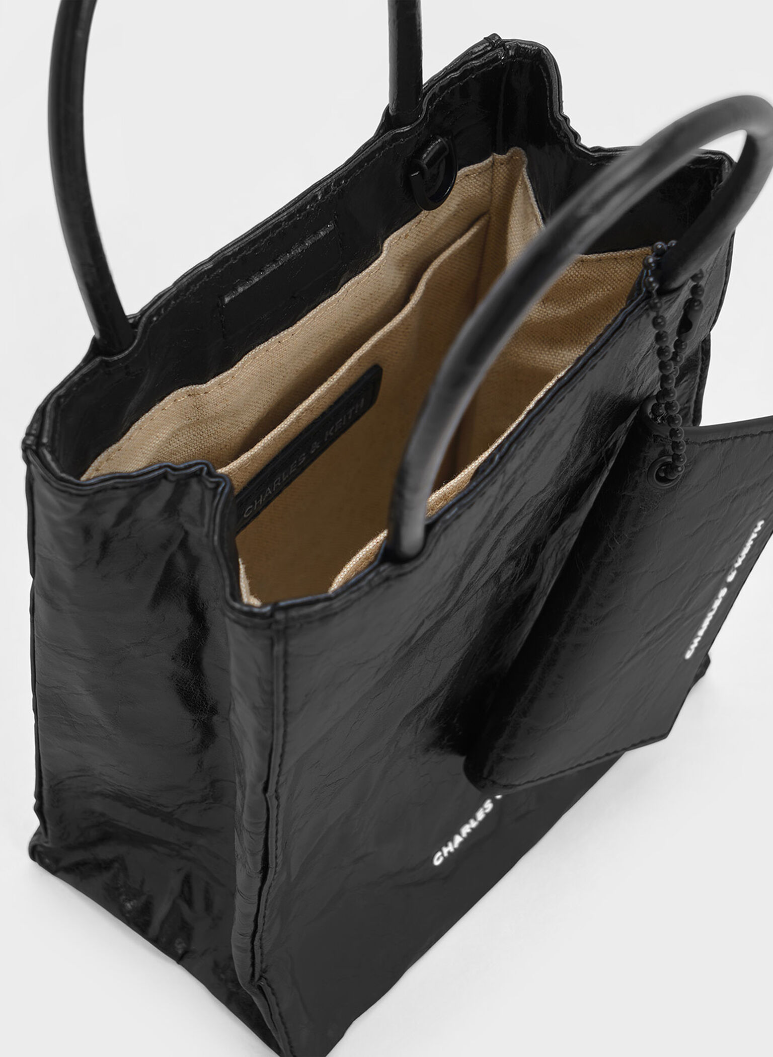 Matina Crinkle-Effect Elongated Tote Bag, Jet Black, hi-res
