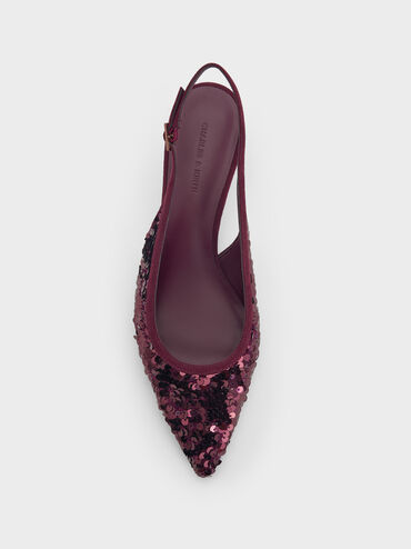 Ruthie Sequinned Slingback Pumps, Burgundy, hi-res