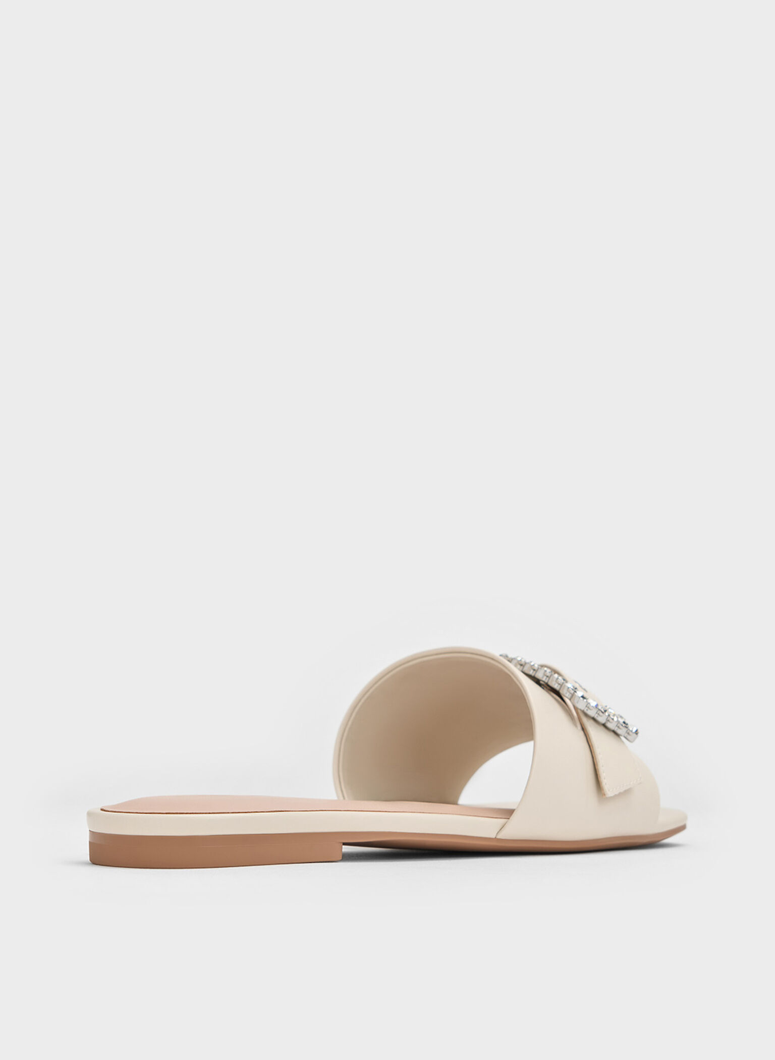 Gem-Buckle Square-Toe Slide Sandals, Chalk, hi-res
