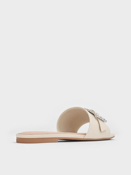 Gem-Buckle Square-Toe Slide Sandals, Chalk, hi-res