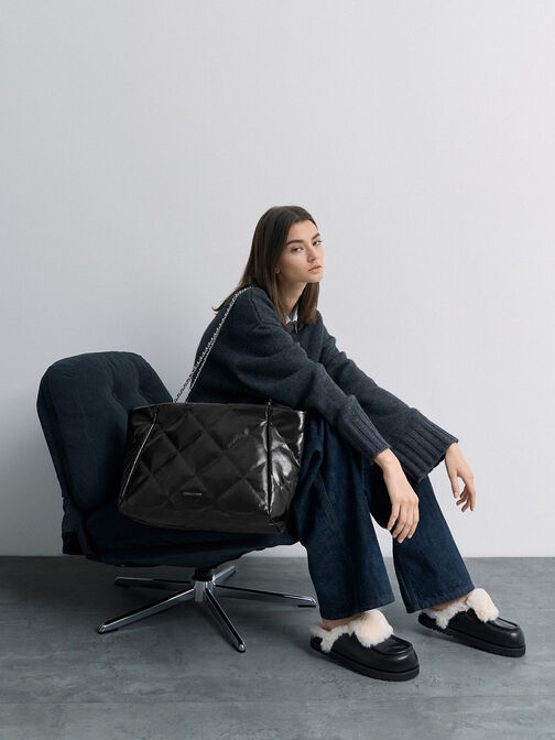 Apfra Quilted Chain-Handle Tote Bag, Noir, hi-res