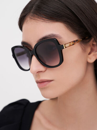 Gafas de sol de mariposa de acetato reciclado, Negro, hi-res