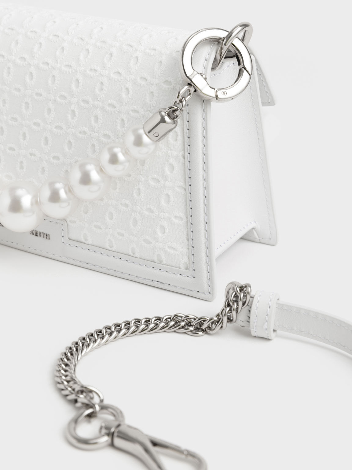 Leather & Lace Bead-Handle Bag, White, hi-res