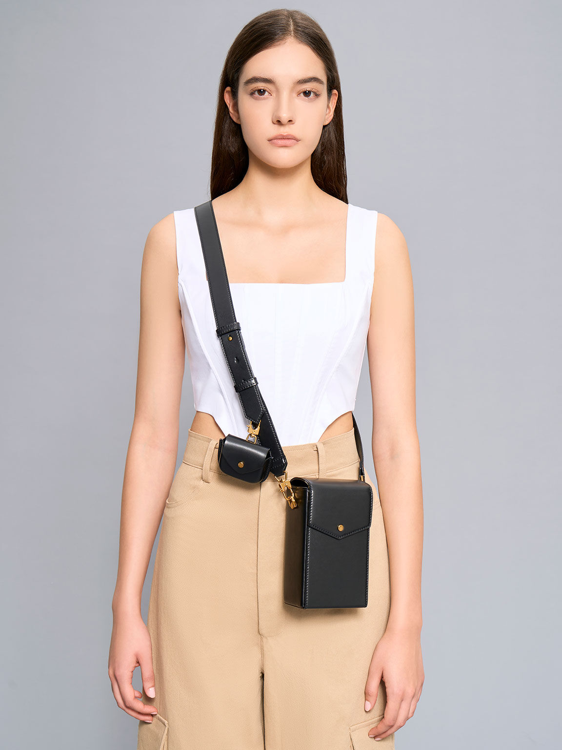 Elongated Crossbody Bag, Black, hi-res
