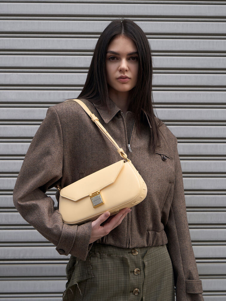 Oona Curved Shoulder Bag, Beige, hi-res