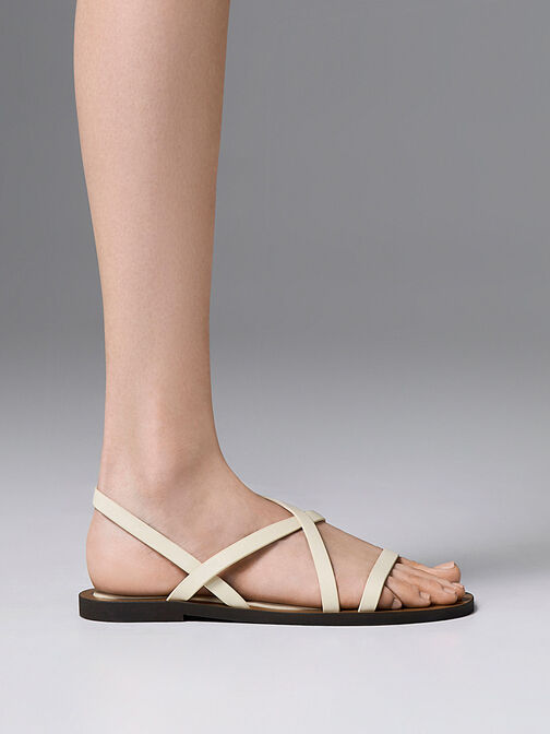 Asymmetrical Strappy Sandals, Chalk, hi-res