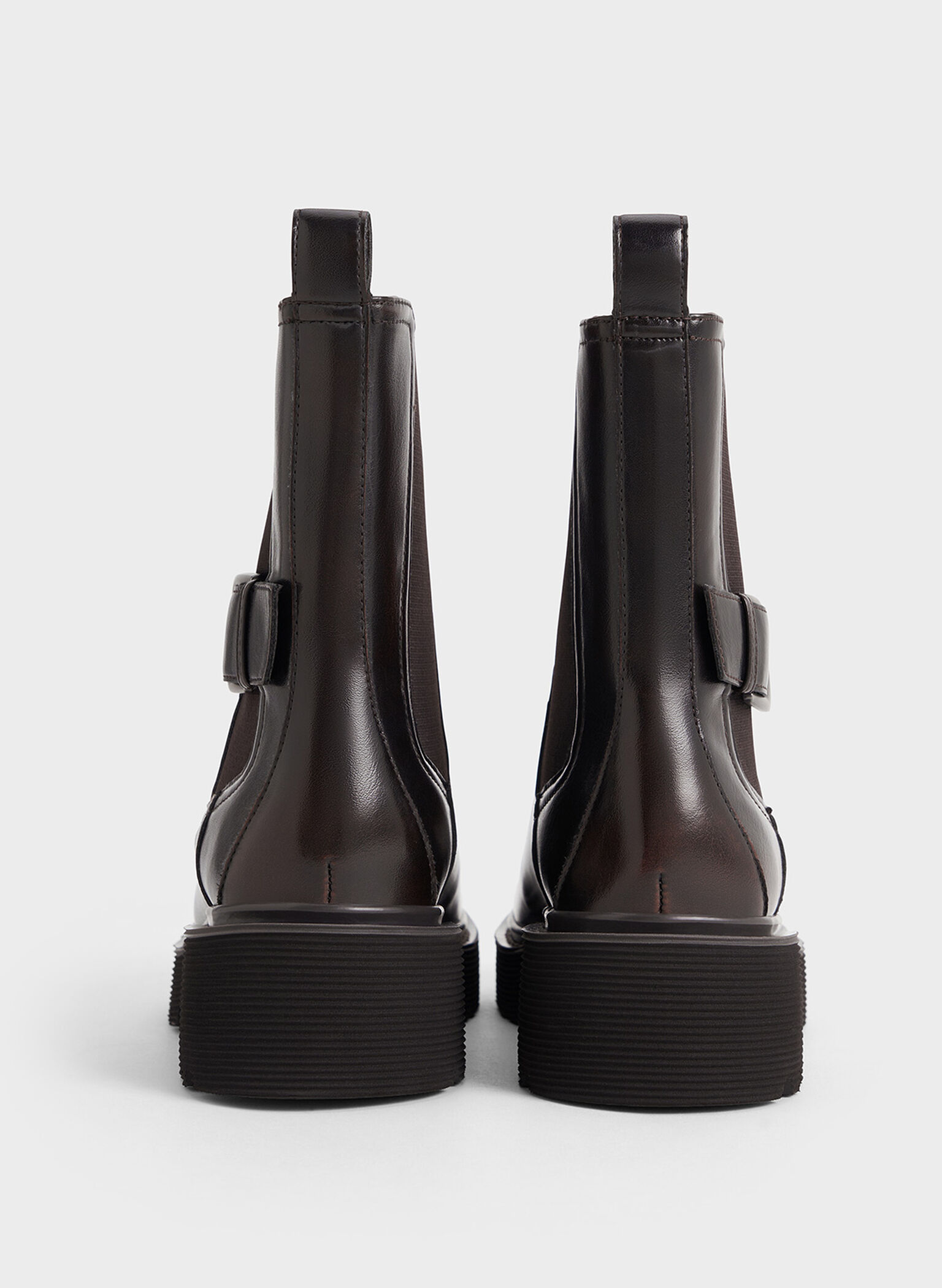 Botas Chelsea de suela estriada con hebilla lateral, Marrón oscuro, hi-res