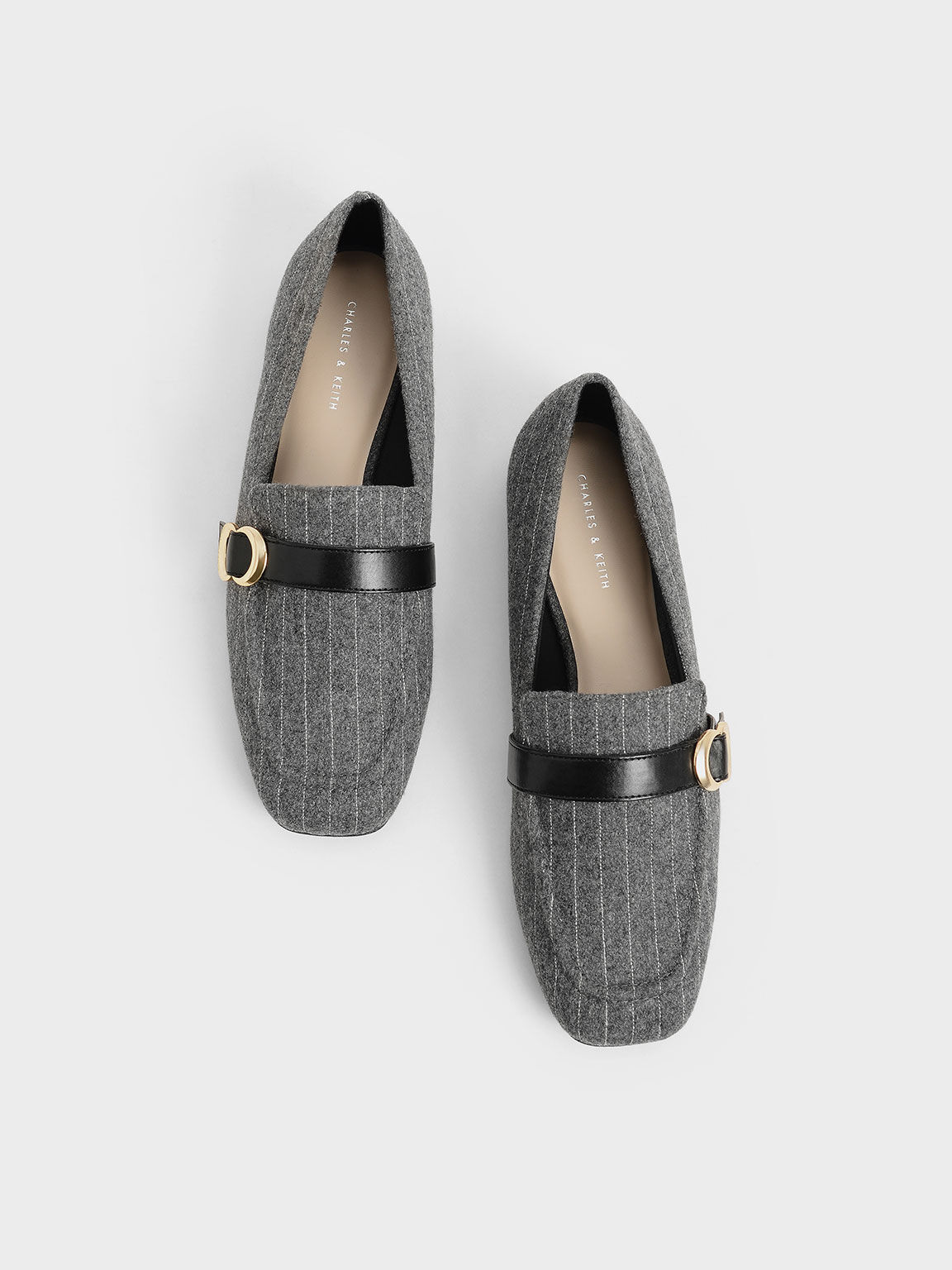 Ｃ字金釦樂福鞋, 灰色, hi-res