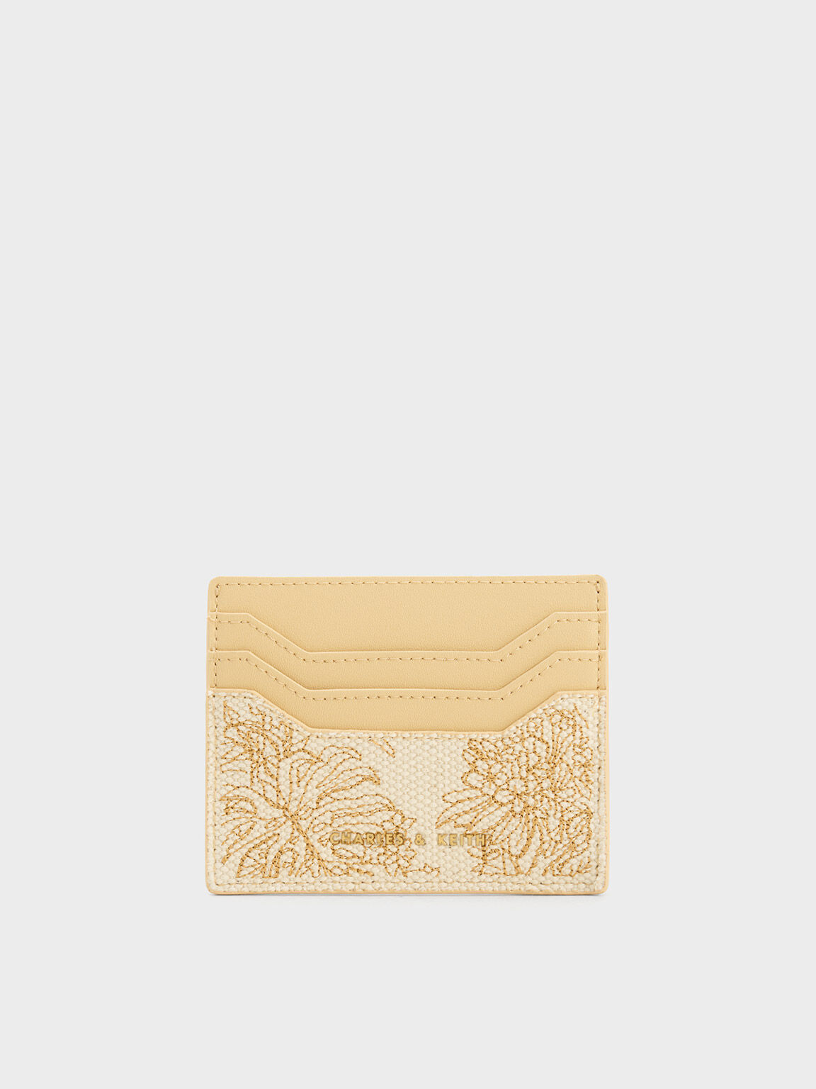 Floral Illustrated Canvas Cardholder, Beige, hi-res