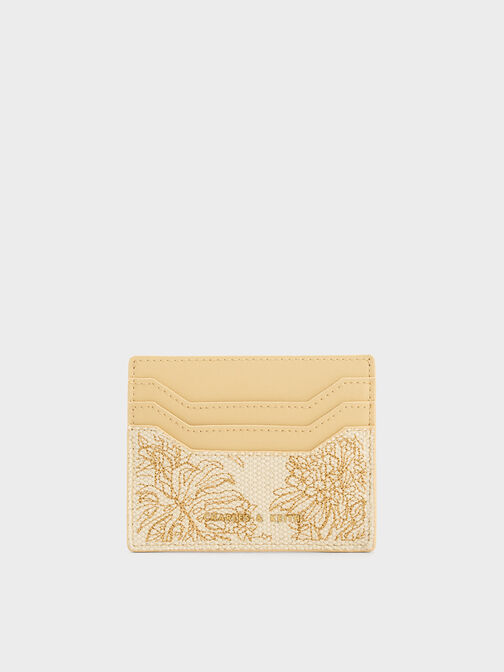 Floral Illustrated Canvas Card Holder, Beige, hi-res